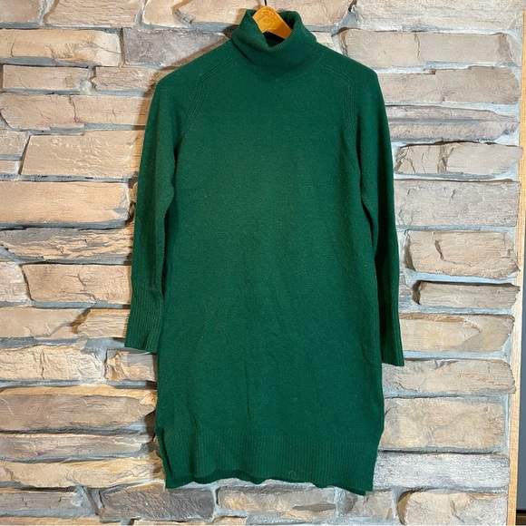 J. Crew Turtleneck Dress Alpine Green Style K3860 Merino Wool Alpaca Blend Sz XS - Picture 1 of 11